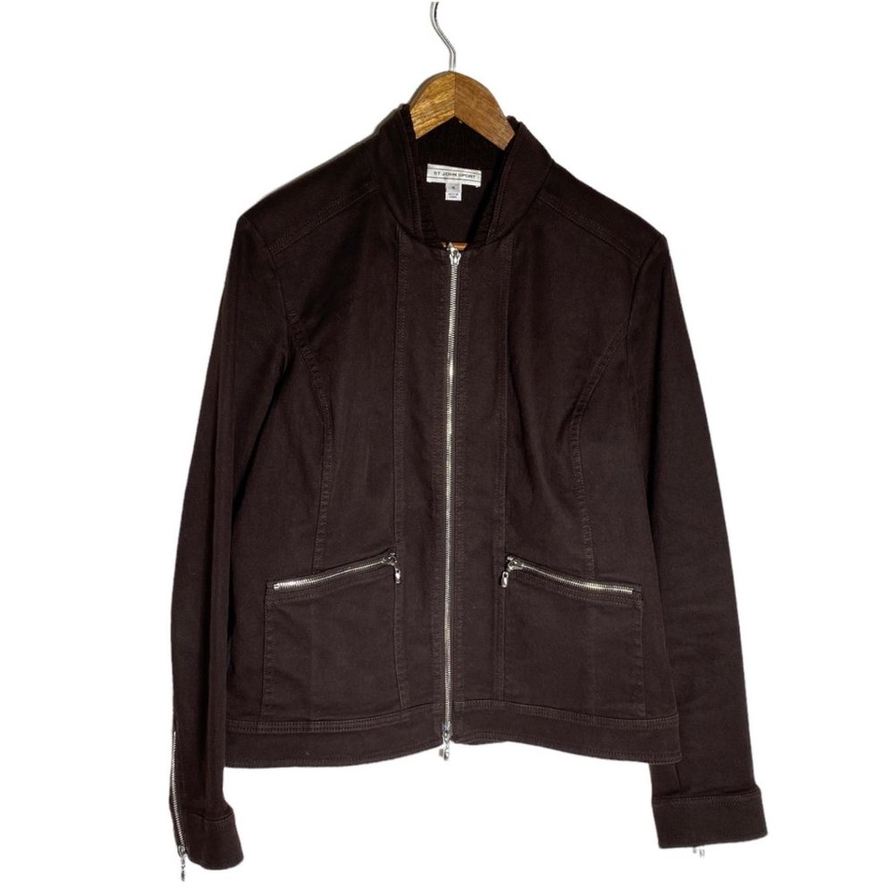 St John Sport Women's Utility Moto Jacket Brown Full Zip Medium